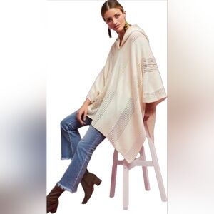 Anthropologie Sleeping On Snow Cream Hooded Knit Poncho. O/S